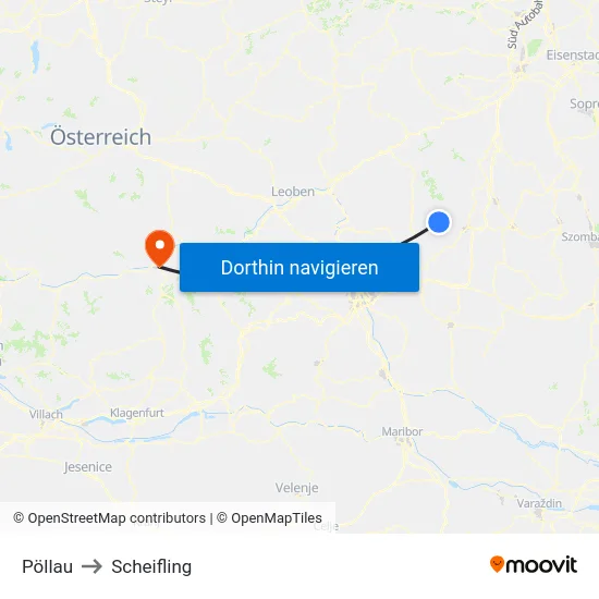 Pöllau to Scheifling map