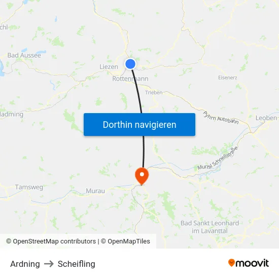 Ardning to Scheifling map