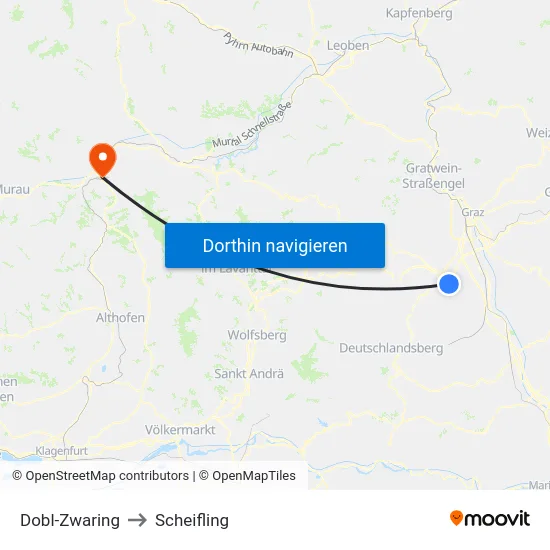 Dobl-Zwaring to Scheifling map