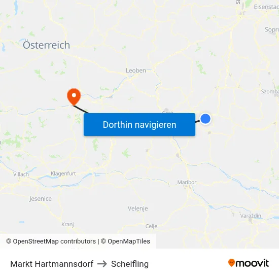 Markt Hartmannsdorf to Scheifling map