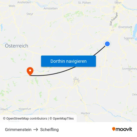 Grimmenstein to Scheifling map