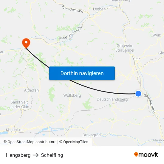 Hengsberg to Scheifling map