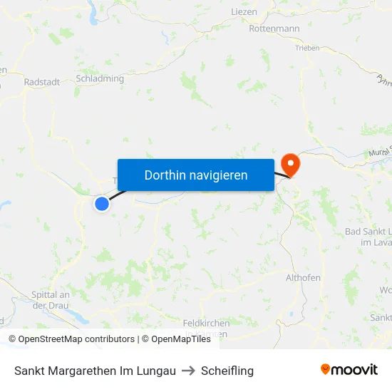 Sankt Margarethen Im Lungau to Scheifling map