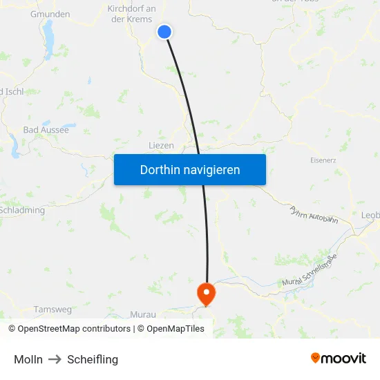 Molln to Scheifling map