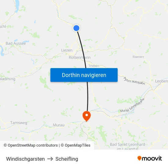 Windischgarsten to Scheifling map