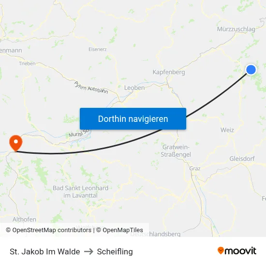 St. Jakob Im Walde to Scheifling map