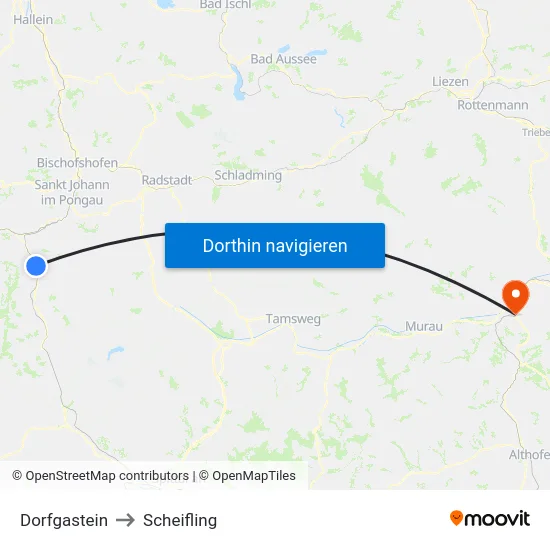 Dorfgastein to Scheifling map