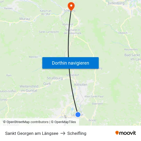 Sankt Georgen am Längsee to Scheifling map