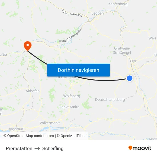 Premstätten to Scheifling map