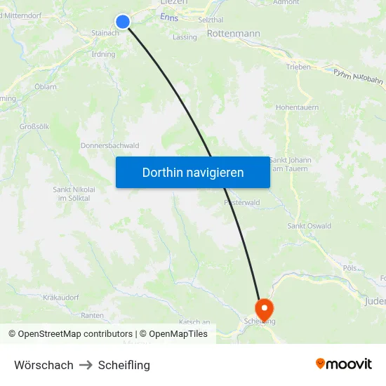 Wörschach to Scheifling map