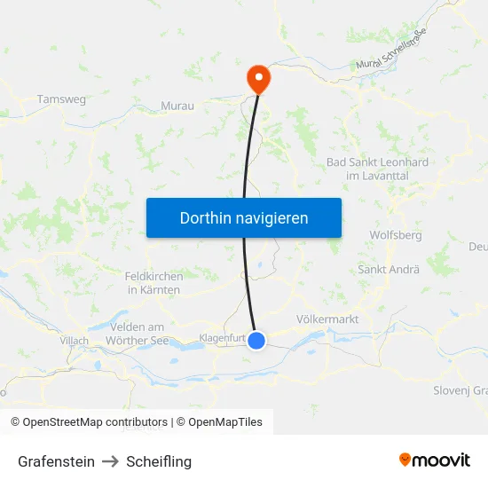 Grafenstein to Scheifling map