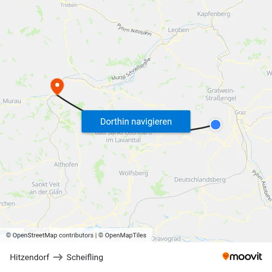 Hitzendorf to Scheifling map