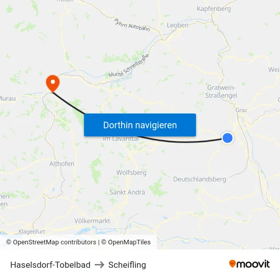 Haselsdorf-Tobelbad to Scheifling map