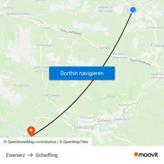 Eisenerz to Scheifling map