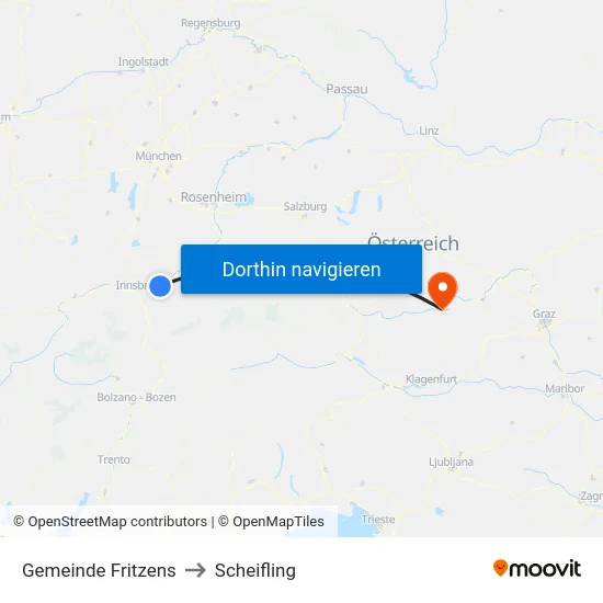 Gemeinde Fritzens to Scheifling map