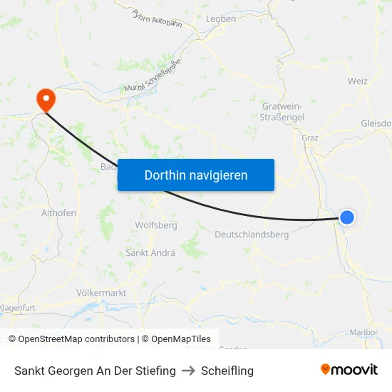 Sankt Georgen An Der Stiefing to Scheifling map