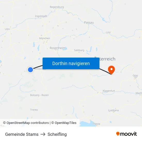 Gemeinde Stams to Scheifling map