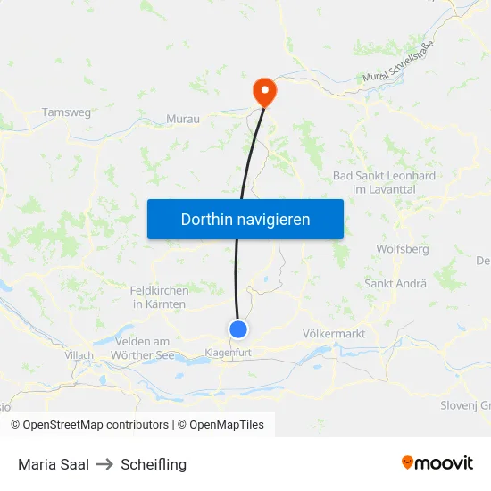 Maria Saal to Scheifling map