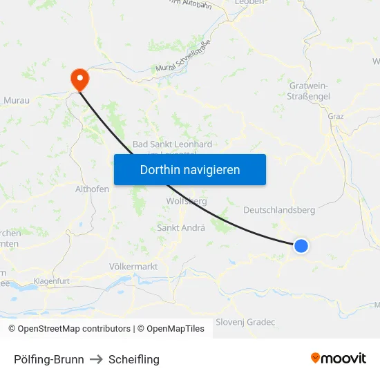Pölfing-Brunn to Scheifling map