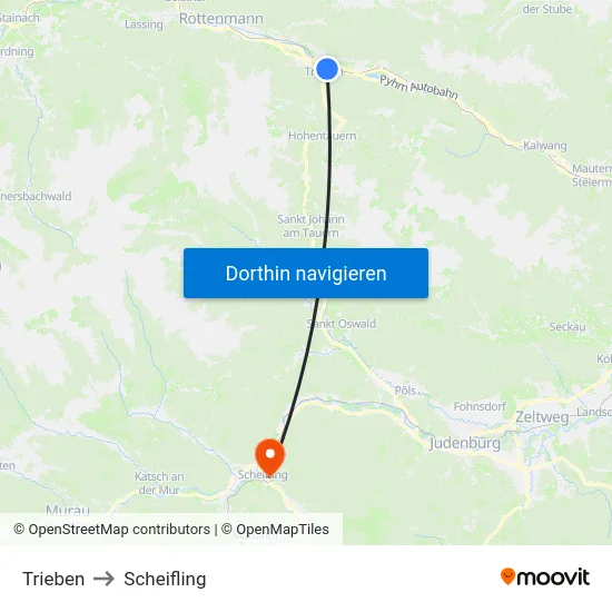Trieben to Scheifling map