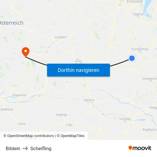 Bildein to Scheifling map