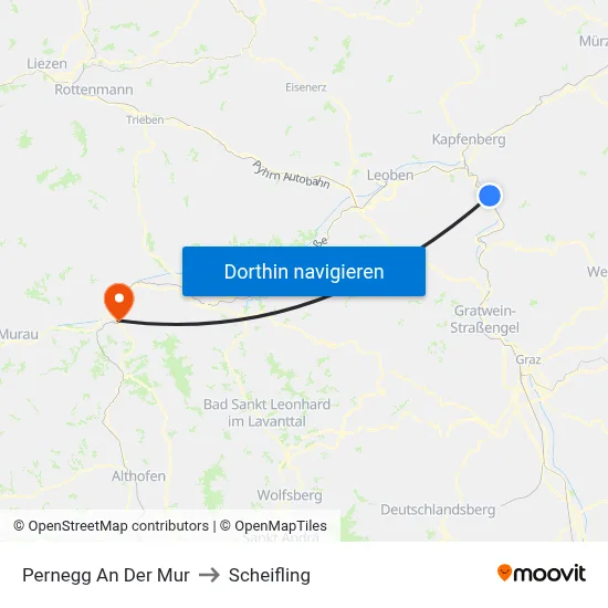 Pernegg An Der Mur to Scheifling map