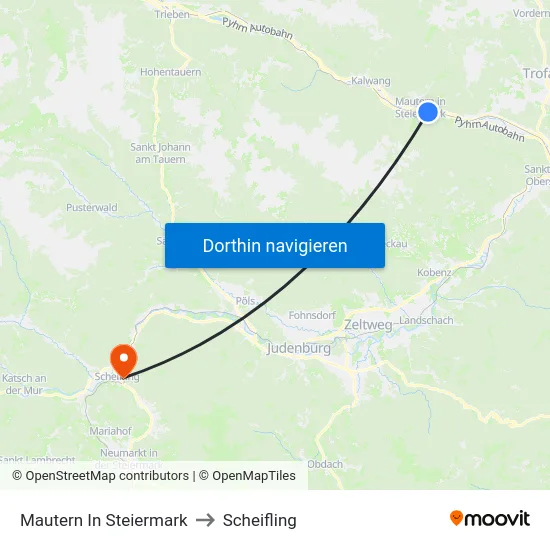 Mautern In Steiermark to Scheifling map