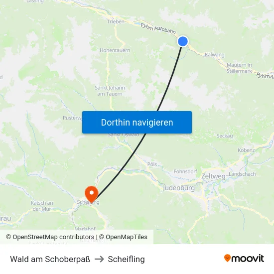Wald am Schoberpaß to Scheifling map