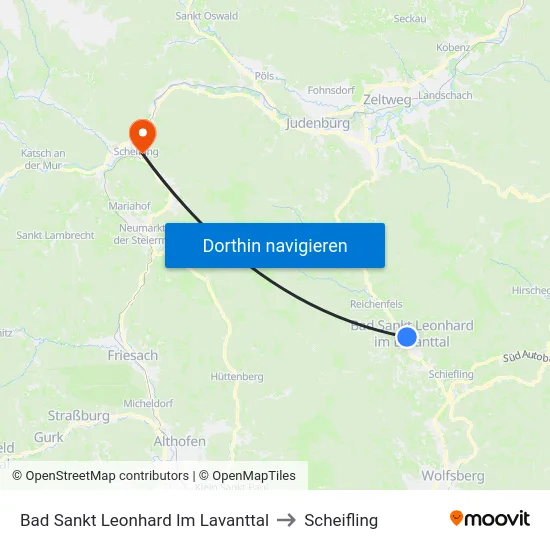 Bad Sankt Leonhard Im Lavanttal to Scheifling map