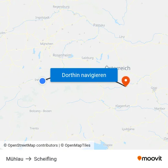 Mühlau to Scheifling map