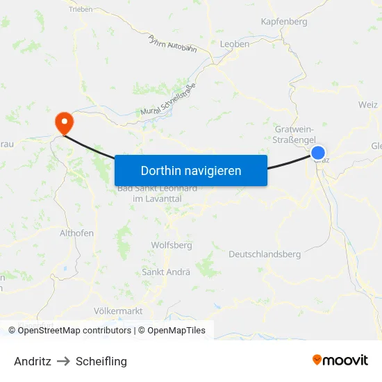 Andritz to Scheifling map