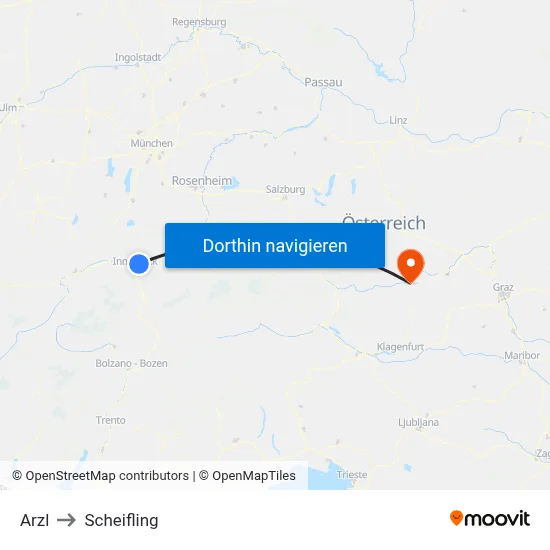 Arzl to Scheifling map