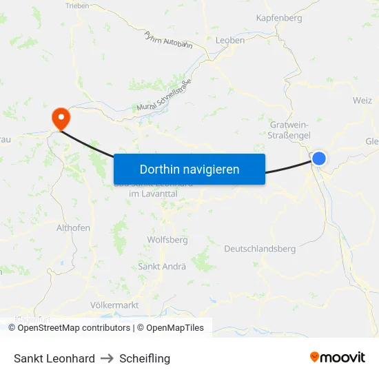 Sankt Leonhard to Scheifling map