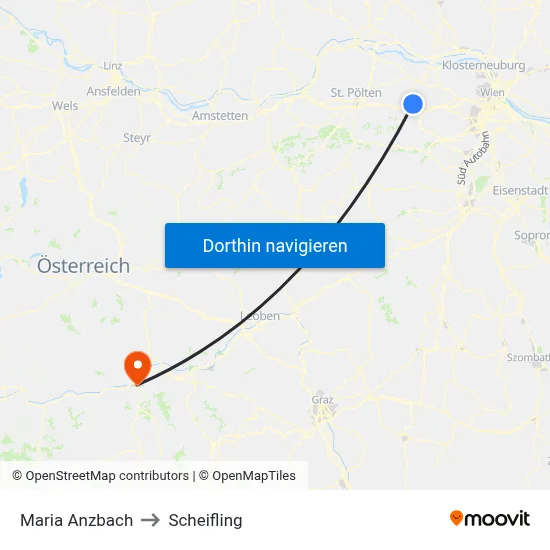 Maria Anzbach to Scheifling map