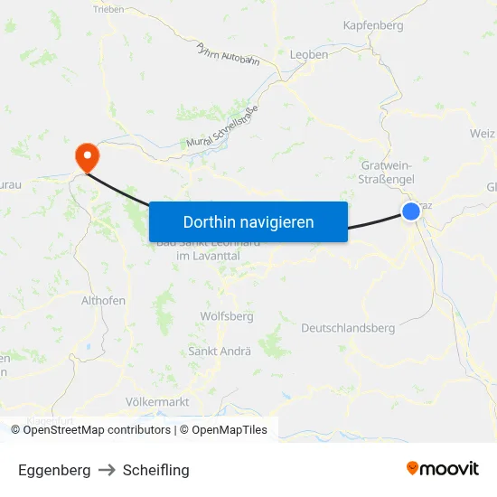 Eggenberg to Scheifling map