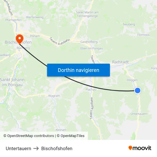Untertauern to Bischofshofen map