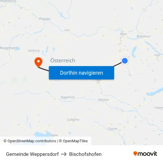 Gemeinde Weppersdorf to Bischofshofen map