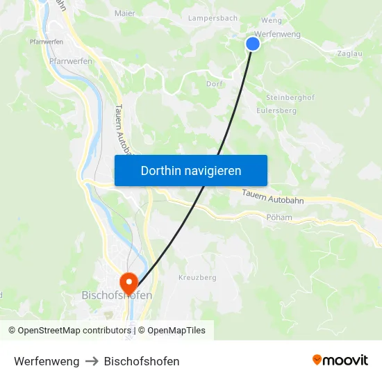Werfenweng to Bischofshofen map