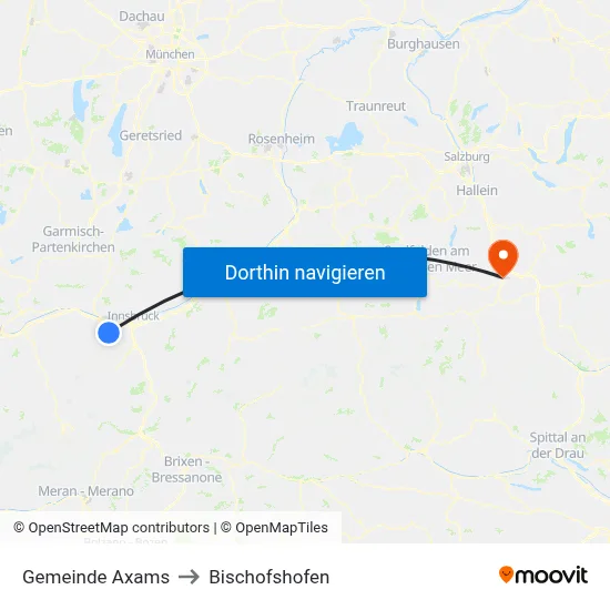 Gemeinde Axams to Bischofshofen map