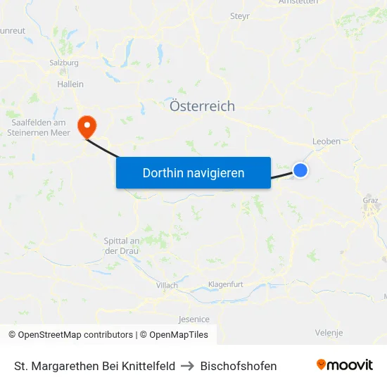 St. Margarethen Bei Knittelfeld to Bischofshofen map