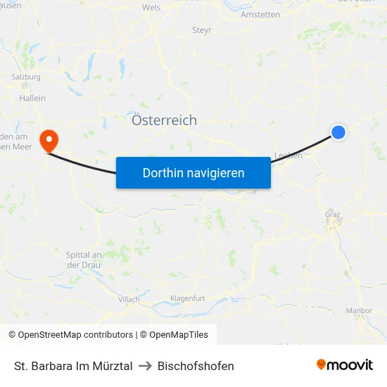 St. Barbara Im Mürztal to Bischofshofen map