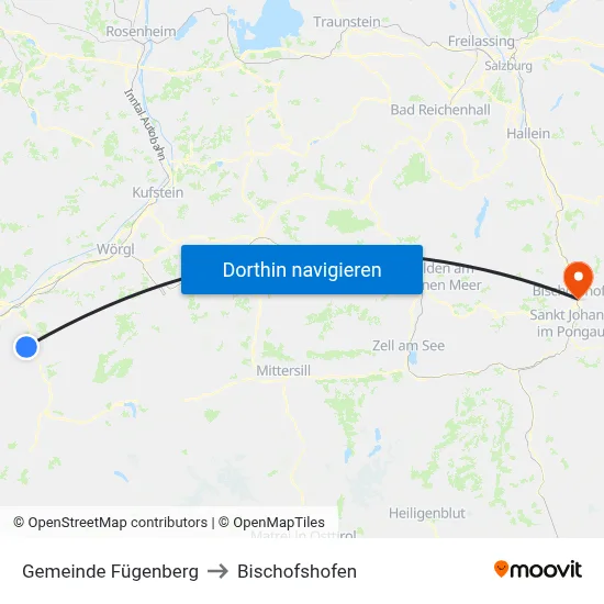 Gemeinde Fügenberg to Bischofshofen map