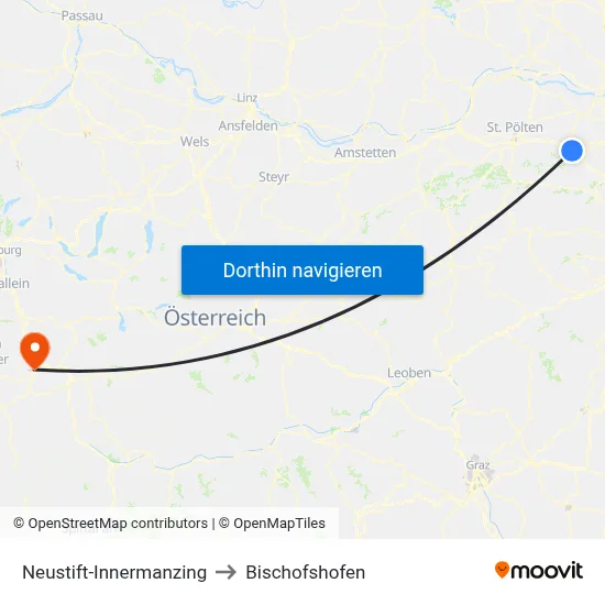 Neustift-Innermanzing to Bischofshofen map