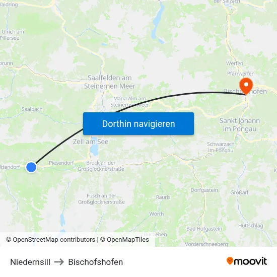 Niedernsill to Bischofshofen map