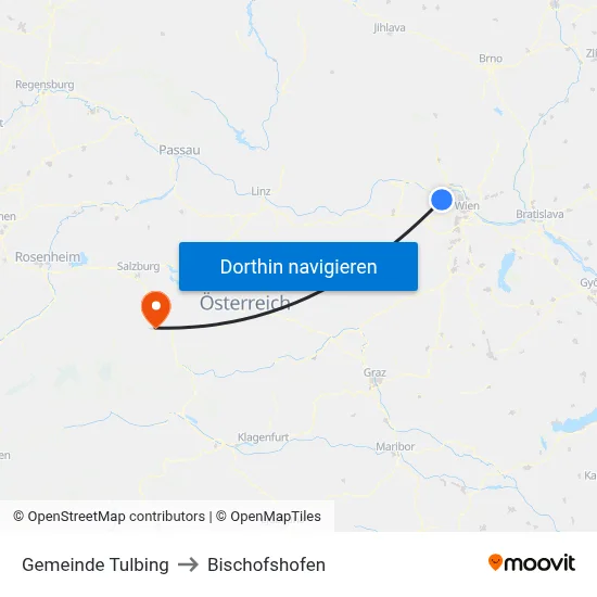 Gemeinde Tulbing to Bischofshofen map
