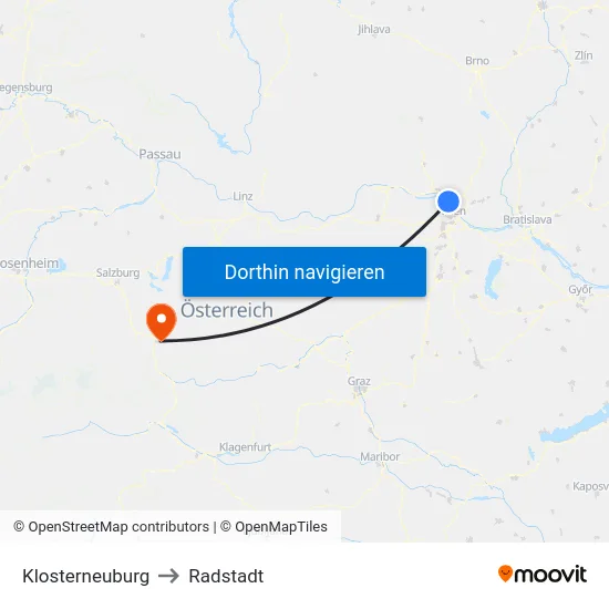 Klosterneuburg to Radstadt map