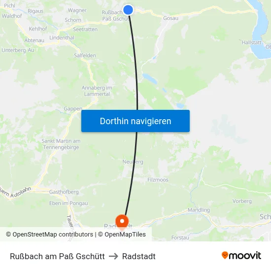 Rußbach am Paß Gschütt to Radstadt map