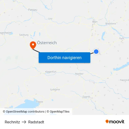 Rechnitz to Radstadt map
