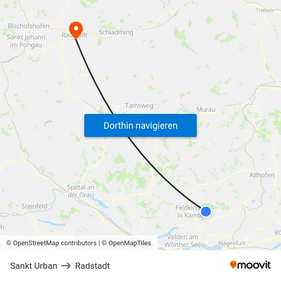 Sankt Urban to Radstadt map