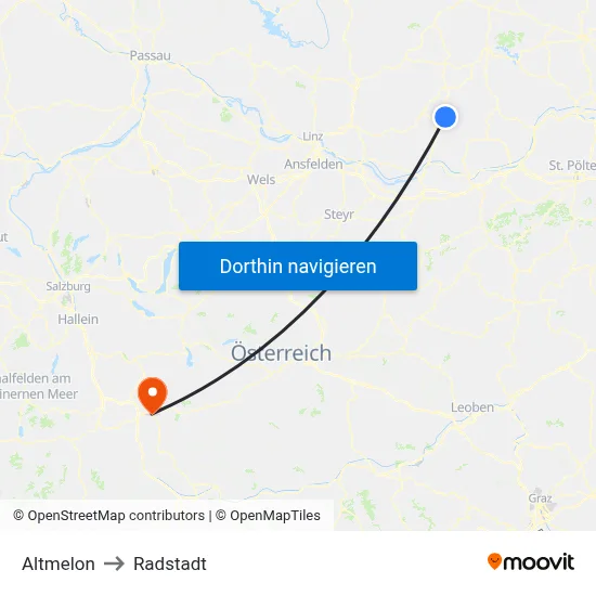 Altmelon to Radstadt map
